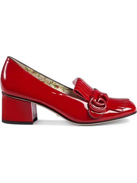 Lyst Gucci Marmont Patent Leather Mid Heel Pump In Red