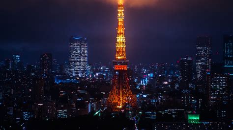 Night City City Lights Tokyo Tower 4k