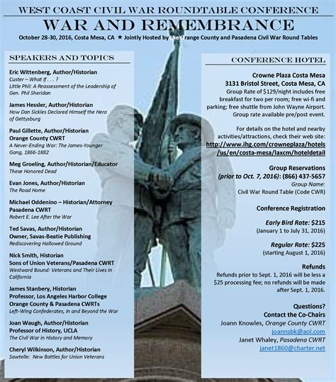 West Coast Civil War Roundtable Conference In Costa Mesa October 28 30
