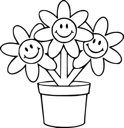 Coloring pages for kids cartoon flowers coloring pages 1. nice Three Flower In Pot Cartoon Funny Coloring Page ...
