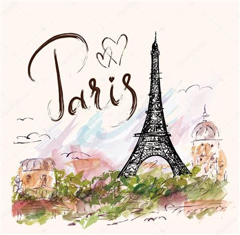 Descargar Ilustración Con La Torre Eiffel París — Ilustración De