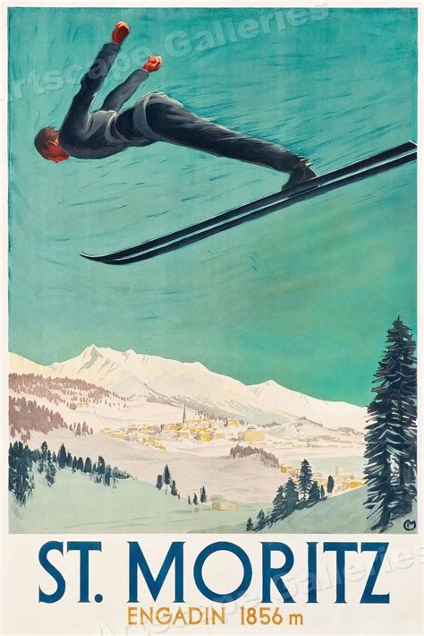 St Moritz Engadin Ski Jump Vintage Style Ski Resort Poster