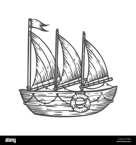 Ship Boat Sailboat Hand Drawn Engraving Sketch Vector Nautical