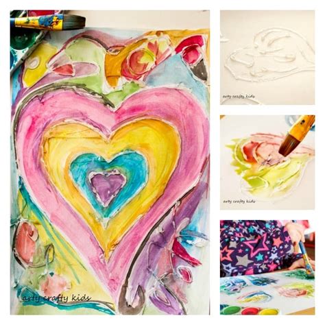 Watercolour And Glue Resist Heart Painting Arty Crafty Kids