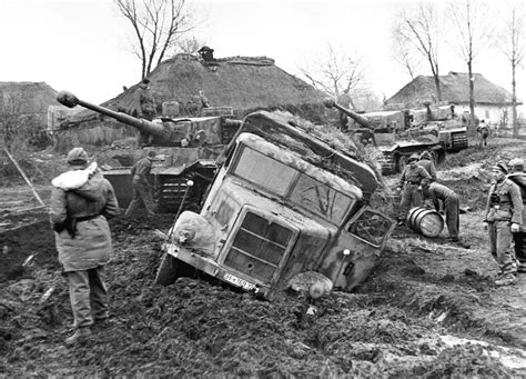 A Column Of German Tiger I Heavy Tanks And A Man Ml 4500 Truck Of The