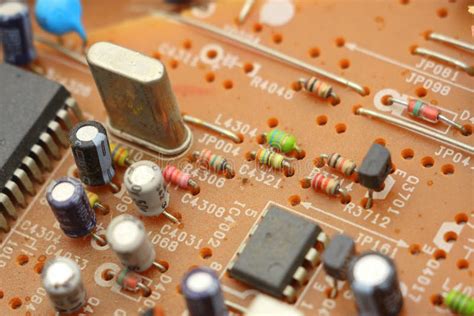 Microcircuit With Radio Parts Close Up Modern Electronic Industry