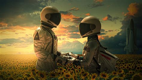 1366x768 Astronauts In Love Digital 5k 1366x768 Resolution Wallpaper