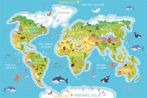 Landkarten zum herunterladen weltkarte, landkarte: Kidz Collection World map with animals (english) Poster ...