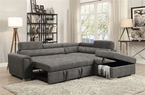 Thelma Sleeper Sectional Sofa 50275 In Gray Microfiber By Acme