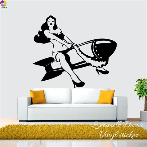 Sexy Pinup Girl Riding A Bomb Wall Sticker Bedroom Living Room Beautiful Woman Weapon Film Decal