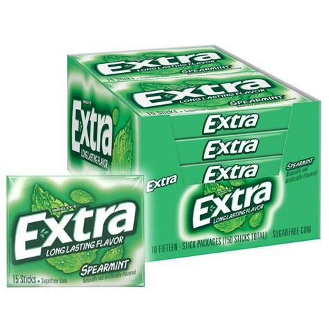 Extra Spearmint Sugarfree Chewing Gum 15 Pieces Pack Of 10
