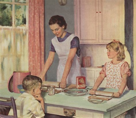 Illustration Of Mother And Daughter Baking Together Vintage Housewife