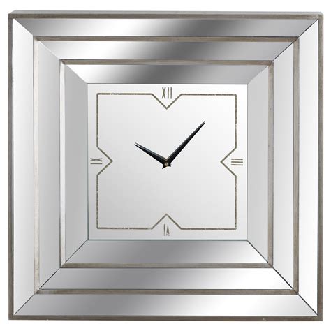 Square Triple Bevelled Mirrored Wall Clock Mirrored Wall Clock Wall