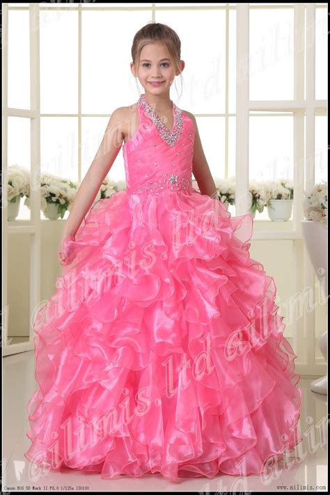 Newest Pink Princess Little Girl Pageant Ball Gowns