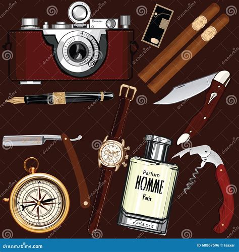 Set Of Vintage Men S Accessories Stock Vector Illustration Of Icon