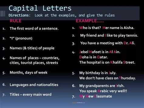 Ppt Capital Letters Directions Look At The Examples And Give The