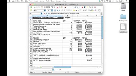 Creating a spreadsheet to track a 5 song CD recording budget - YouTube