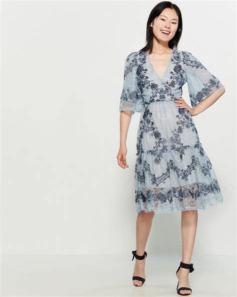Bcbgmaxazria Floral Embroidered Lace Dress In Blue Lyst