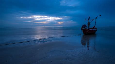 Wallpaper Landscape Boat Sunset Sea Shore Reflection Sky
