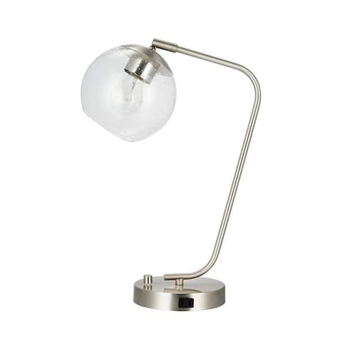 Alsy 18 In Brushed Nickel Desk Lamp With Clear Glass Shade And Power