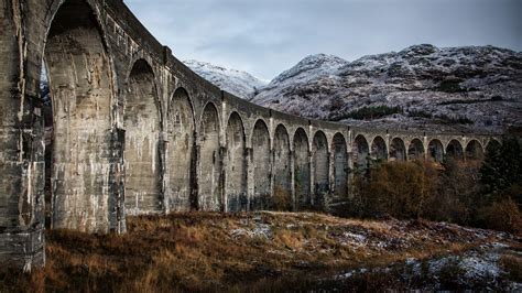 Glenfinnan Viaduct Bridge Near Mountain In Scotland Hd Travel