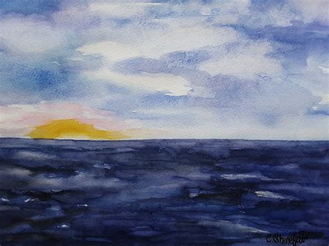 Beach painting Ocean painting Seascape painting Sunset painting Original painting Watercolor ...