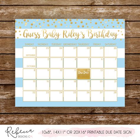 Guess The Due Date Game Sign Printable Custom Design Rebecca