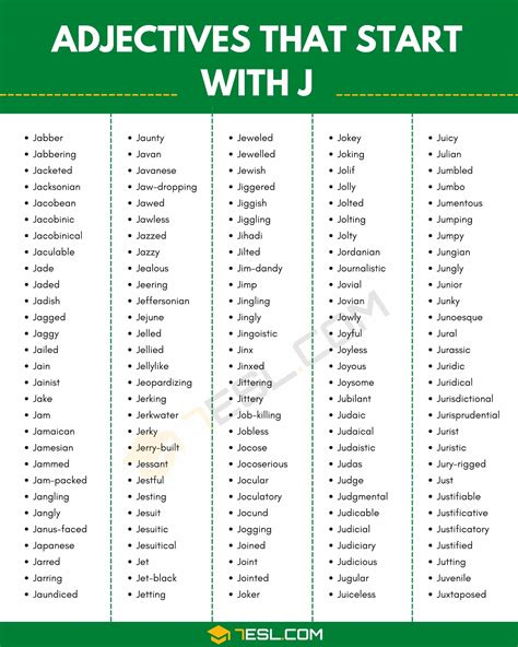 Adjectives That Begin With J