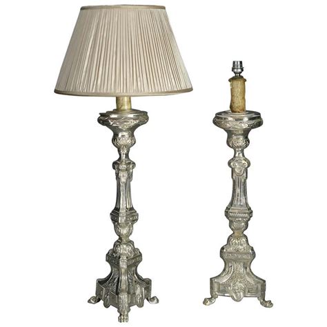 Tall French Silver Plated Baroque Style Candlestick Lamp For Sale At