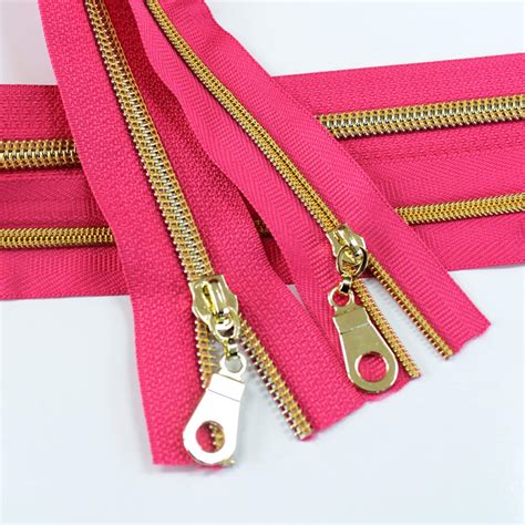 Size 3 Fuchsia Zipper With Gold Coil Nylon Coil Zippers By Etsy