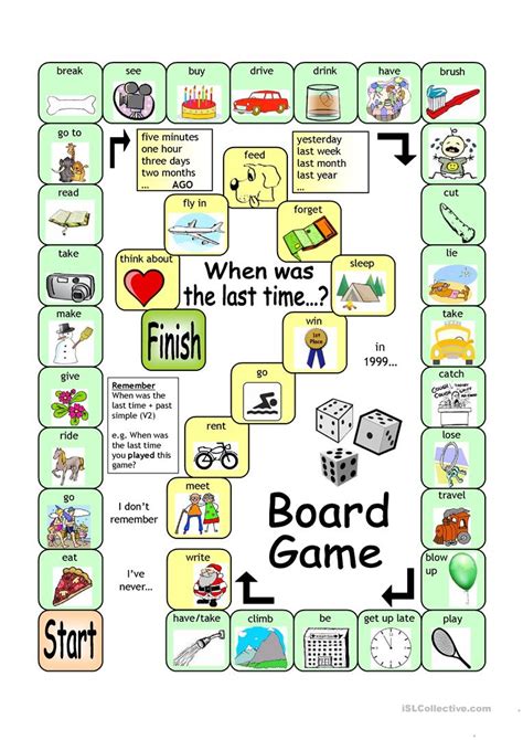 Board Game When Was The Last Time English Esl Worksheets For