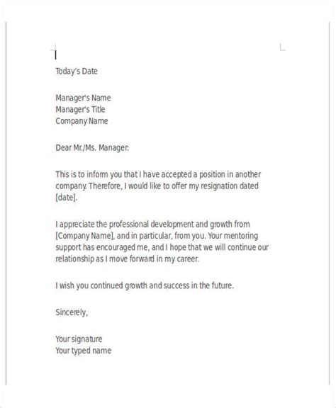 Printable Resignation Letter Template Simple Download