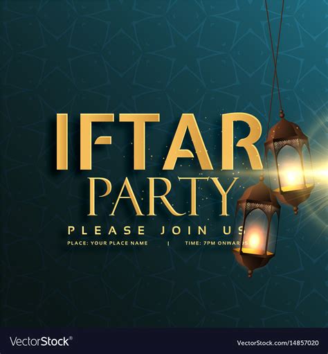 Iftar Party Invitation Card Design With Hanging Vector Image