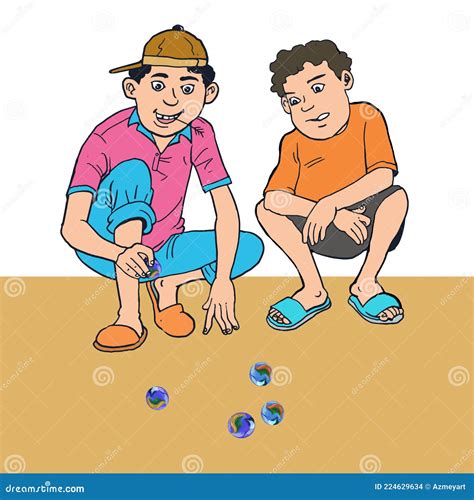 Cartoon The Kids Boy Play Marbles Stock Vector Illustration Of Kids