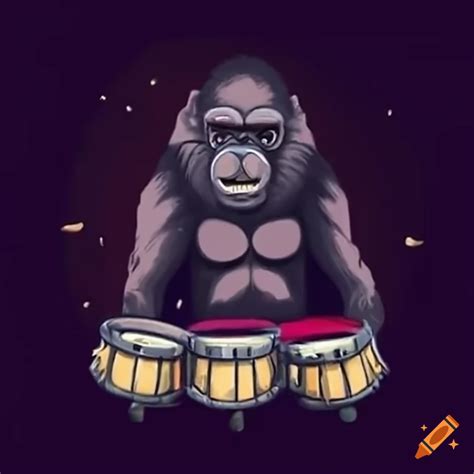 Smiling Gorilla Playing Drums On Craiyon
