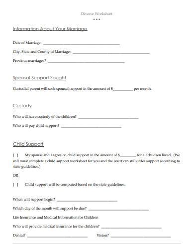 Free 10 Divorce Worksheet Samples In Pdf Ms Word