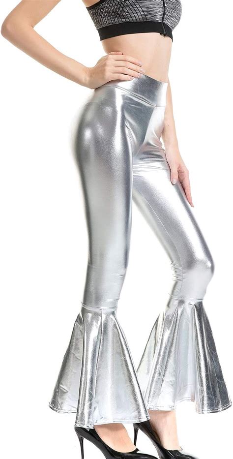 Buy Zfcgee Shiny Metallic Flare Leggings For Women Sexy High Waisted