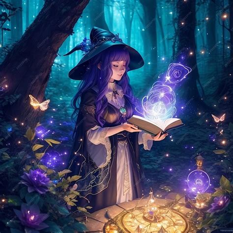 Premium Ai Image Anime With Girl Casting Spell In Dark Mythical Forest