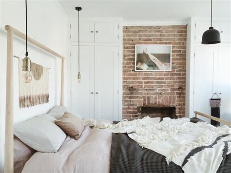 Ikea Gjora Bed With Exposed Brick Wall Scandinavian Style Bedroom