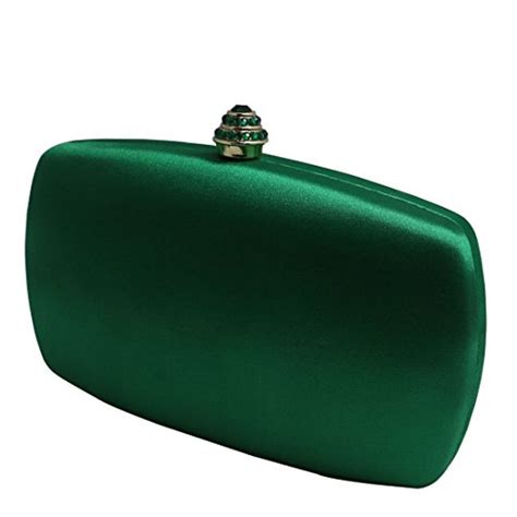 Dmix Womens Satin Silk Hard Case Box Clutch Evening Bags Dark Green