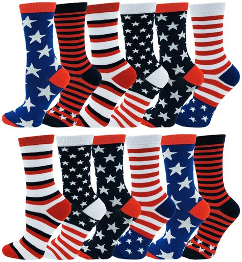 Womens Usa Flag Socks Patriotic Stars And Stripes Crew Sock Soft