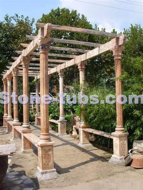 Marble Carving Outdoor Pergola With Stone Columns Design Garden