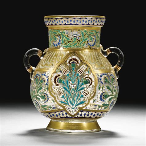 A J And L Lobmeyr Gilded And Enamelled Two Handled Vase With Cursive