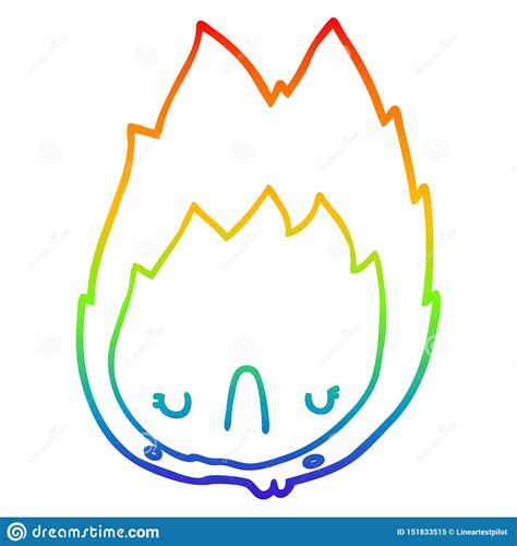 A Creative Rainbow Gradient Line Drawing Cartoon Unhappy Flame Stock