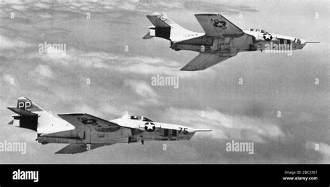 Grumman F9f 8p Cougars Of Vfp 61 Detg In Flight 1957 Stock Photo Alamy