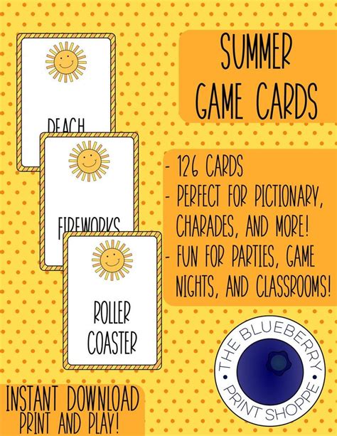 Summer Printable Game Pictionary Charades Word Cards Etsy Word