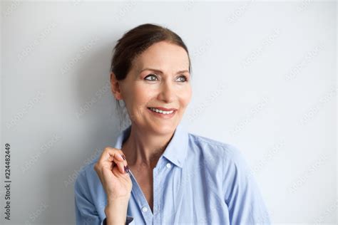 Beautiful Mature Woman Smilingclose Up Portrait Of Beautiful Older