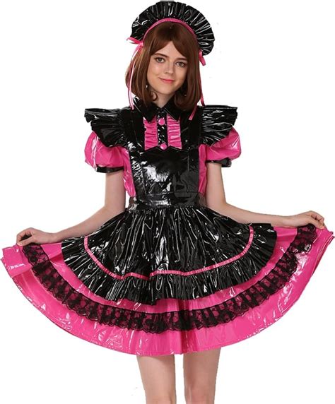 sissy girl maid pvc pink a line dress crossdress unifrom cosplay costume specialty unisex
