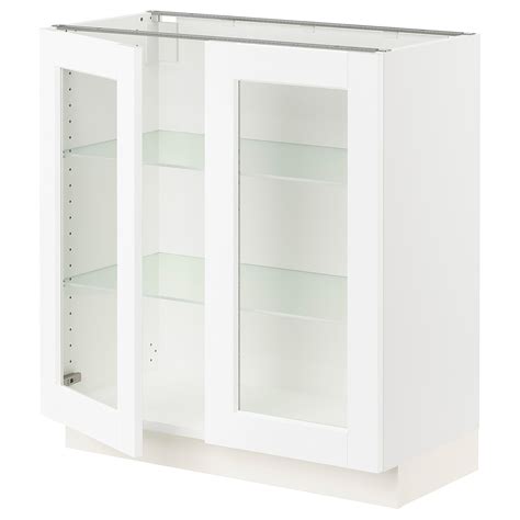 Sektion Base Cabinet With 2 Glass Doors White Enköpingwhite Wood