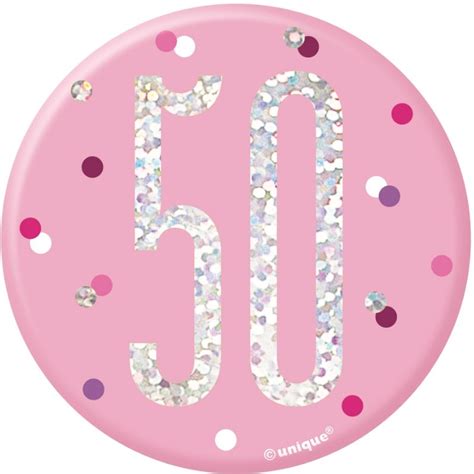 Pink And Silver Holographic 50th Birthday Jumbo Badge Buy Online